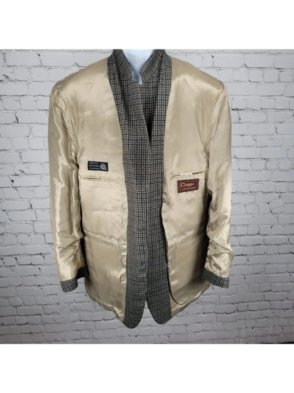 Chaps Ralph Lauren Brown & Blue 100% Wool Houndstooth Blazer Sport Coat Size 46